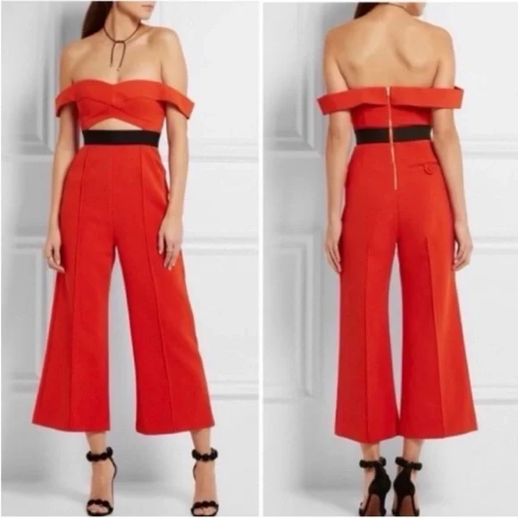 Self-Portrait Off-Shoulder Jumpsuit Red US 6 - Picture 5 of 16